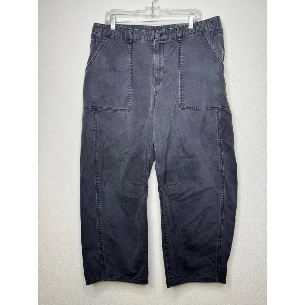 Gap Twill Wide Leg Pants Faded Acid Wash Black‎ High Rise Utility Womens 16